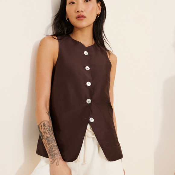 DONNI. Tops - Donni x Nully Silk Taffeta NWT Brown Button-Up Women's Top Vest S
